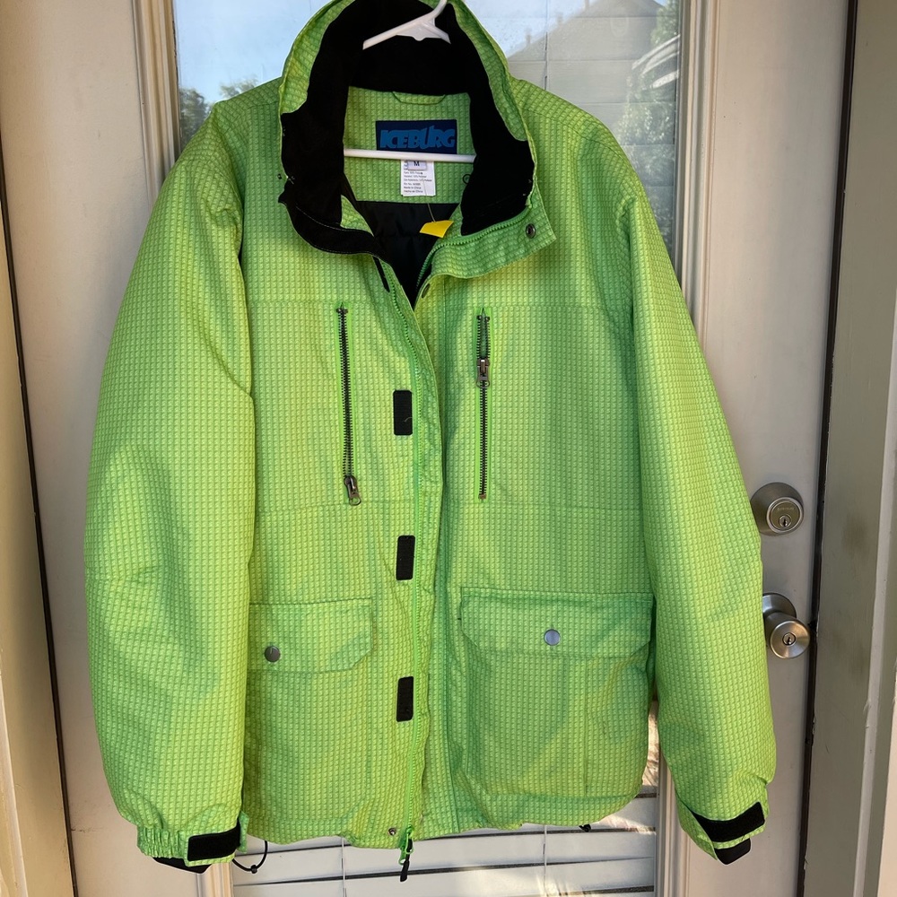 Iceberg men’s medium lime green snow winter jacket with detachable hood used y2k - Picture 1 of 14